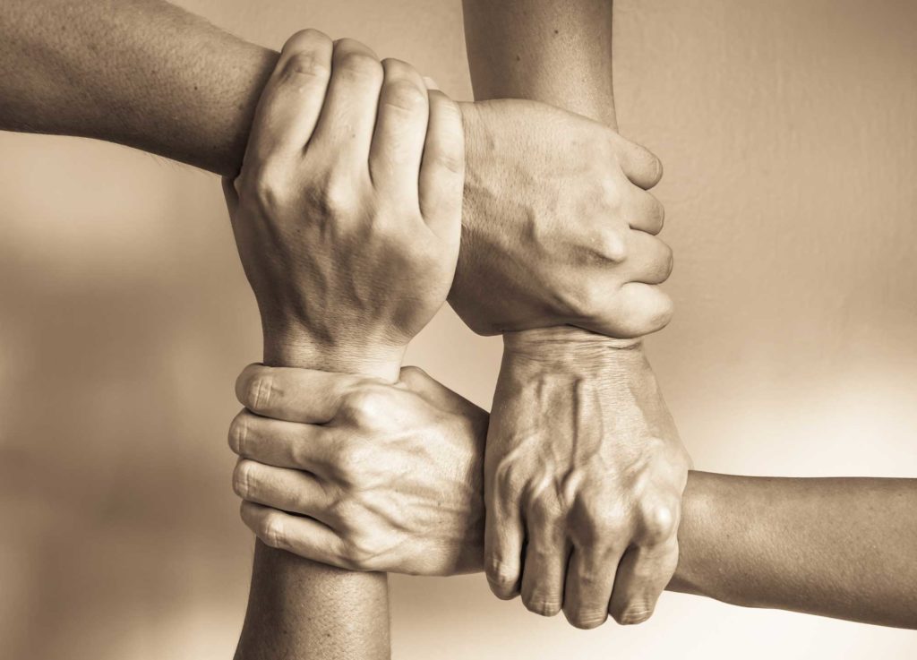 Employee trust - four hands clasped together