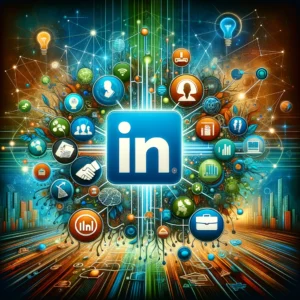 A swirl of social media logos including Linkedin in the centre